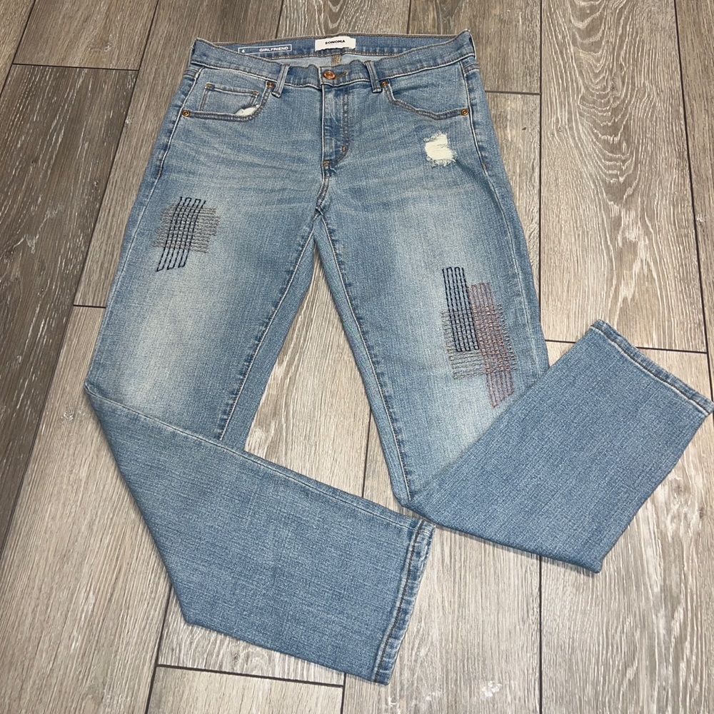 Sonoma Jeans Womens 4 Girlfriend Denim Pants Ladies Medium Wash Stretch